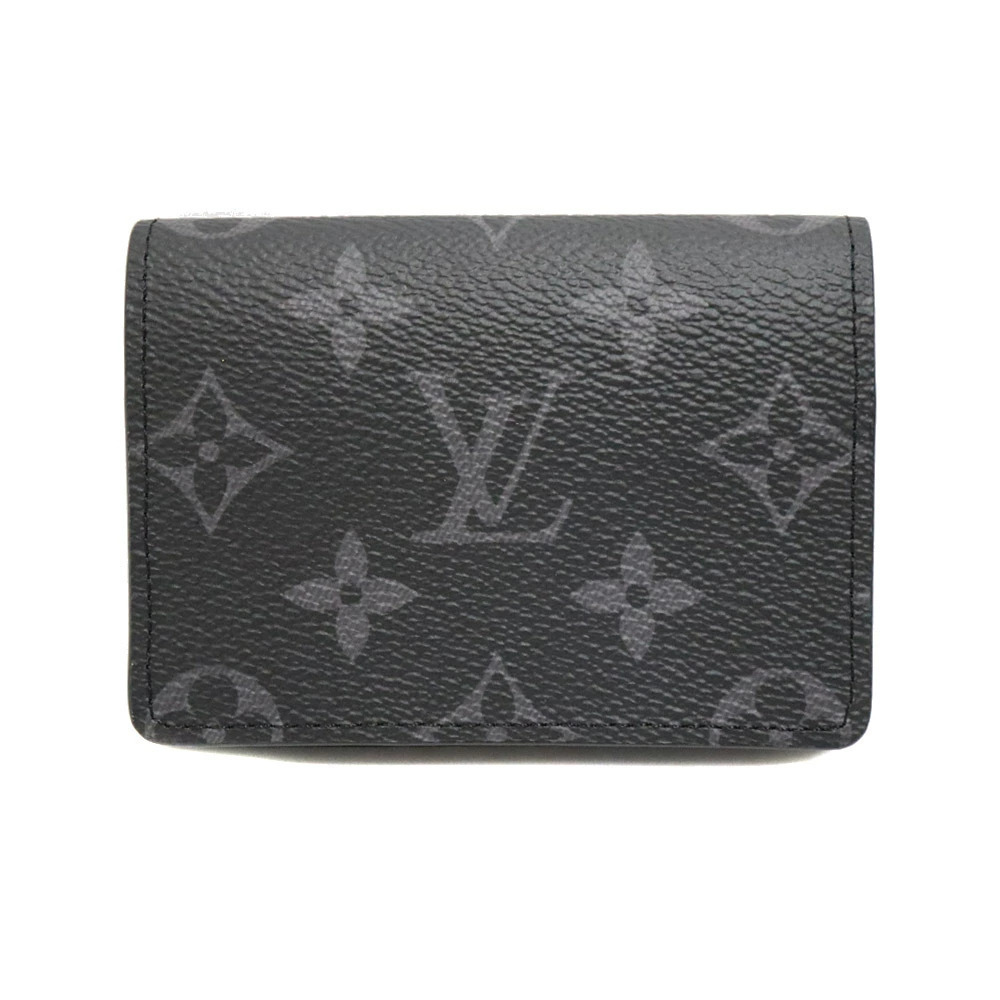 Louis Vuitton Envelope Carte De Visite Card Wallet Canvas Leather Eclipse Black